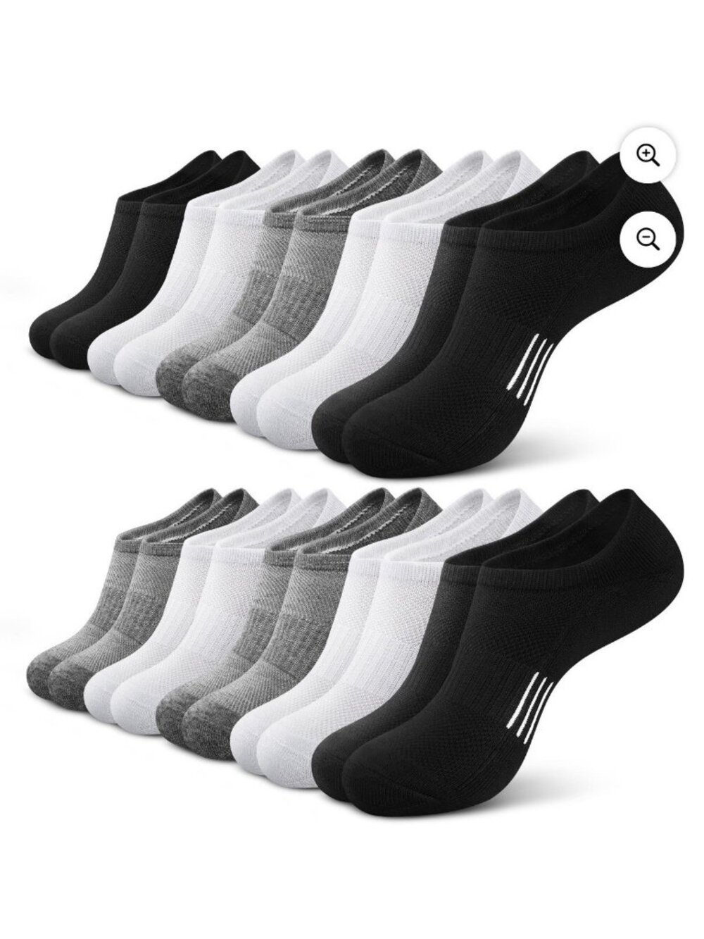 Loritta Womens 10 Pair No Show Socks Black, White, Grey Size 6-8